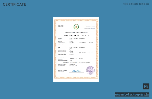 Dschibutische Heiratsurkunde – Beispielansicht in Word und PDF